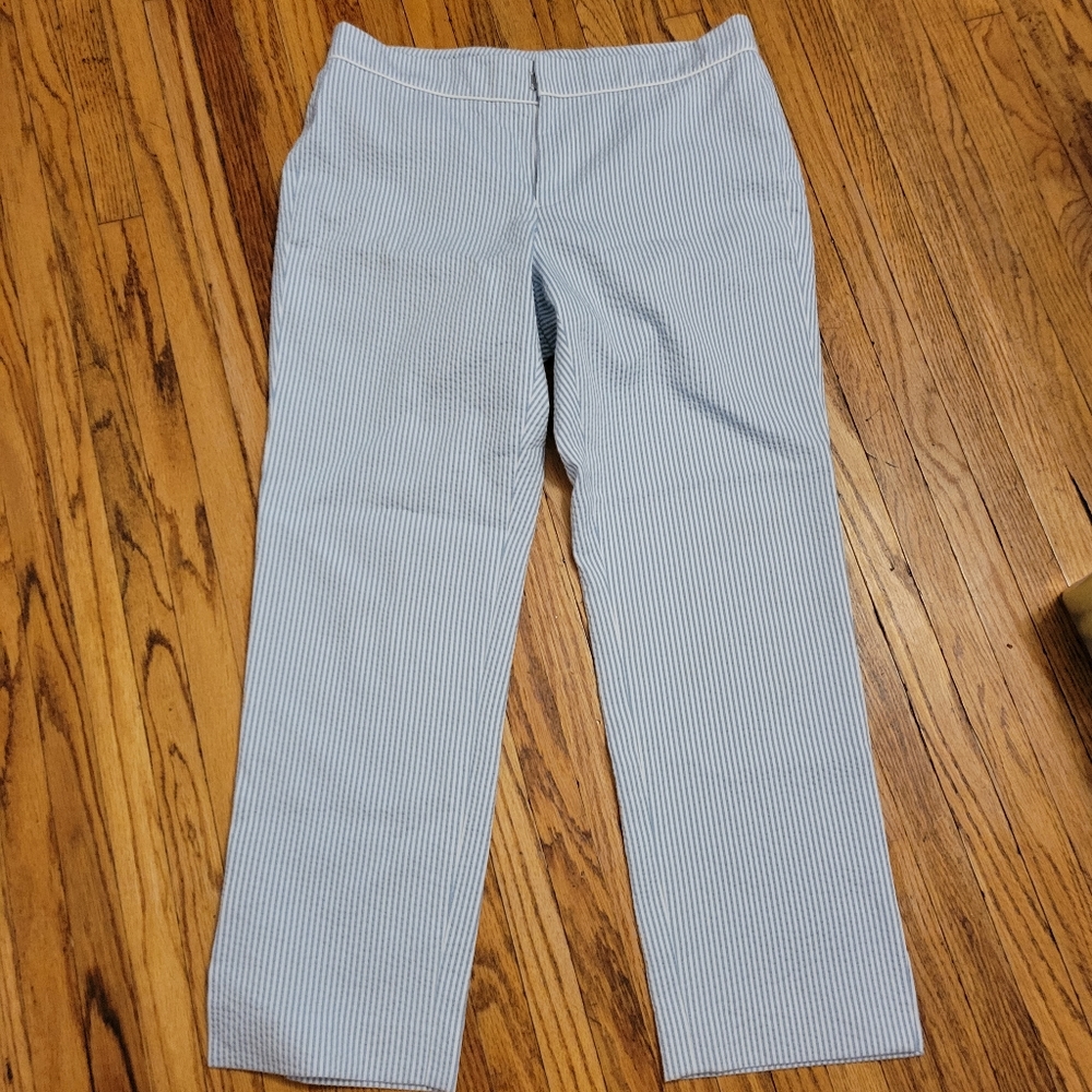 Sz 6 Pink Tartan light weight blue stripe seersucker pants